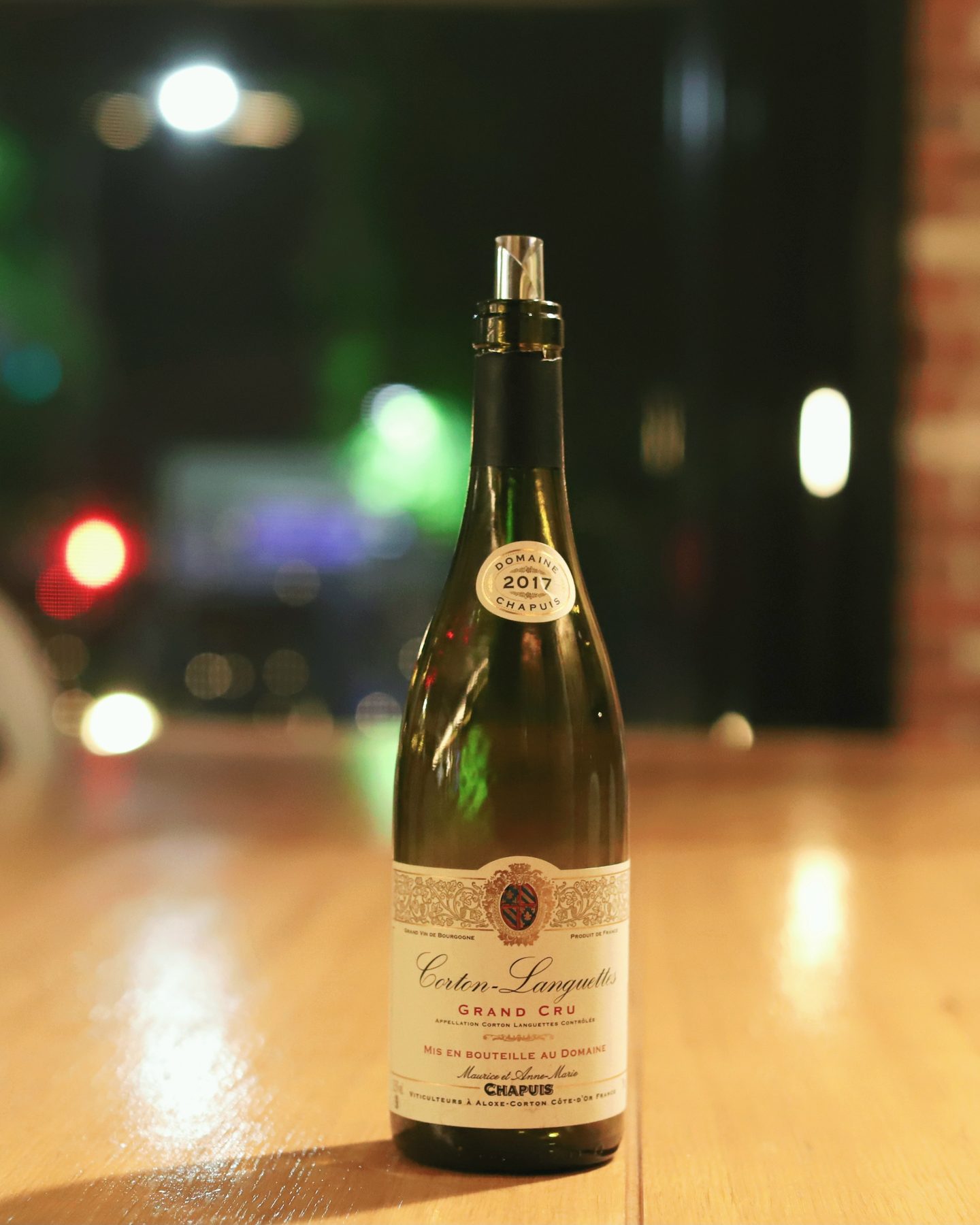 A bottle of Domaine Chapuis Corton Languettes Grand Cru 2017.